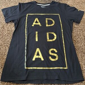 Adidas go-to performance men's black t shirt size small with gold letters EUC